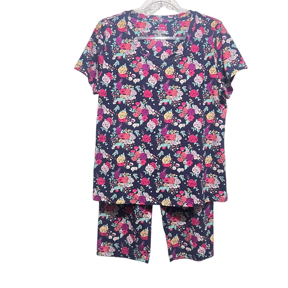 Sleep Sense Floral Pajama Set Top‎ M Bottom S Cotton Stretch Lounge Pockets